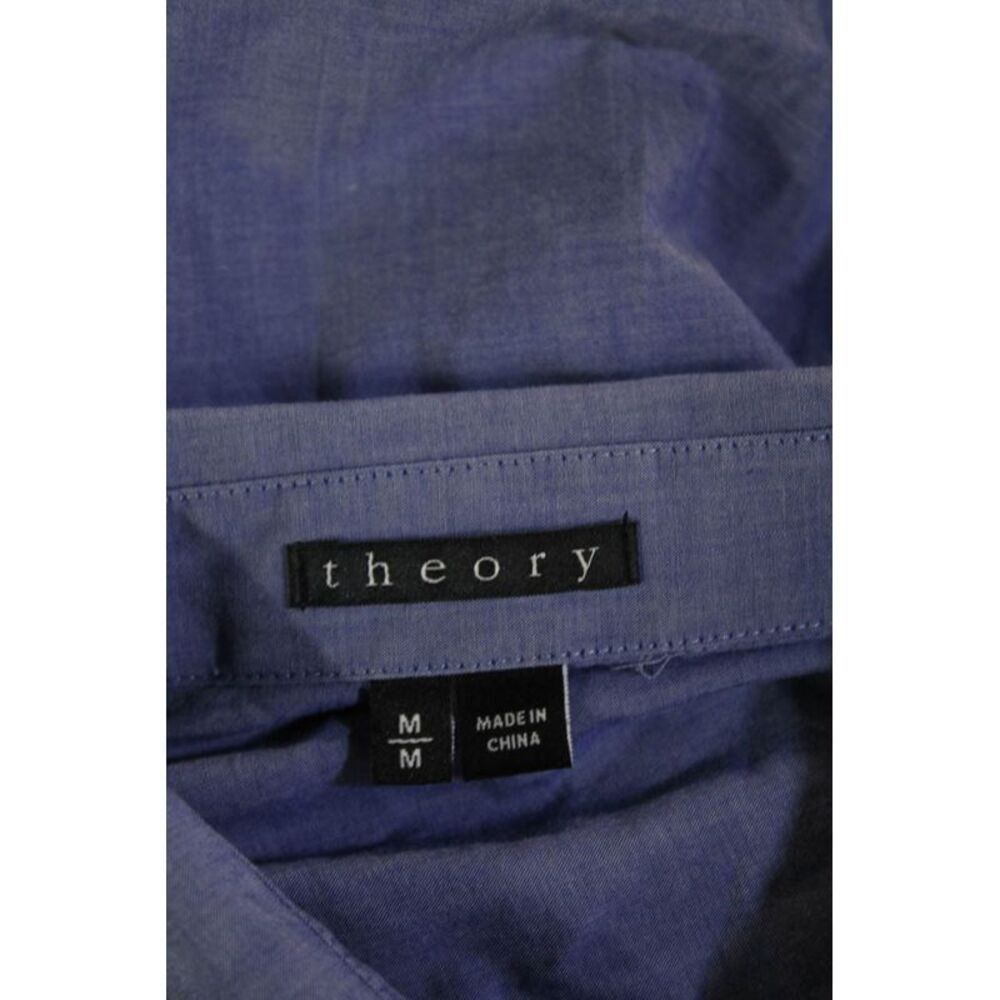 Theory Womens Basic Collared Button-Up Top Blue Cotton Long Sleeve Size M - Picture 6 of 6